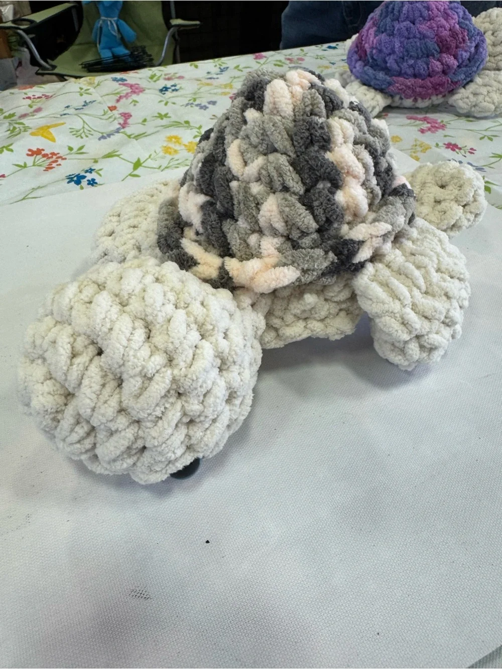 Small Plush Crochet Sea Turtle Toy - Cream and Gray